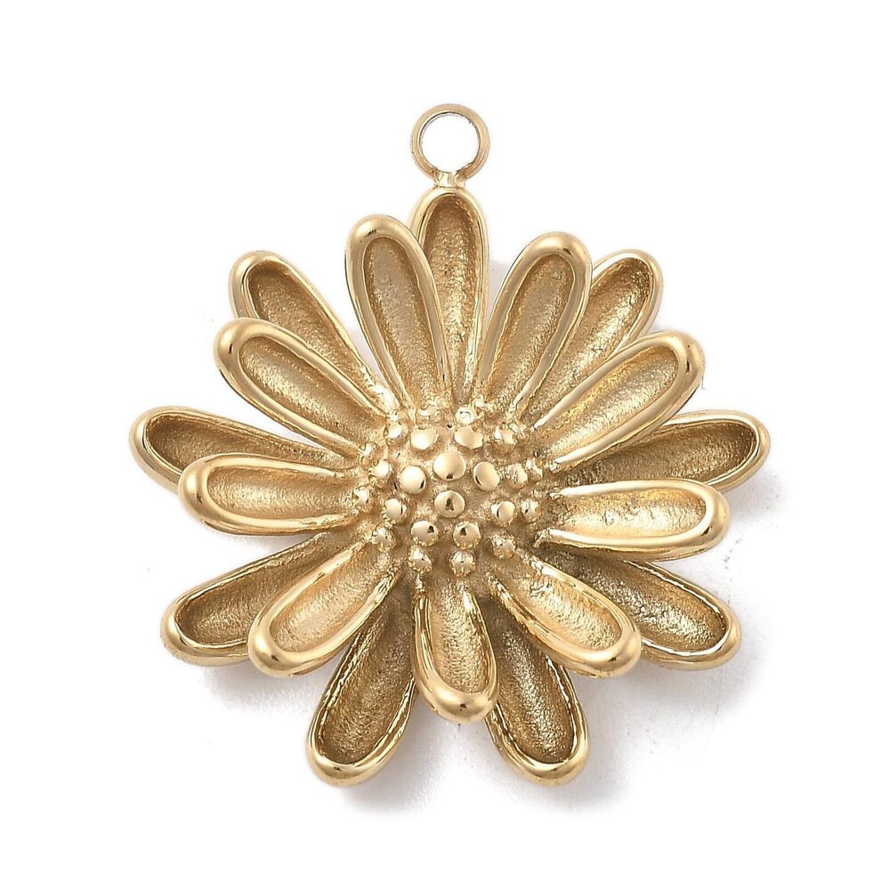 8958 3 pcs Golden Color Daisy Flower Theme 304 Stainless Steel Charms